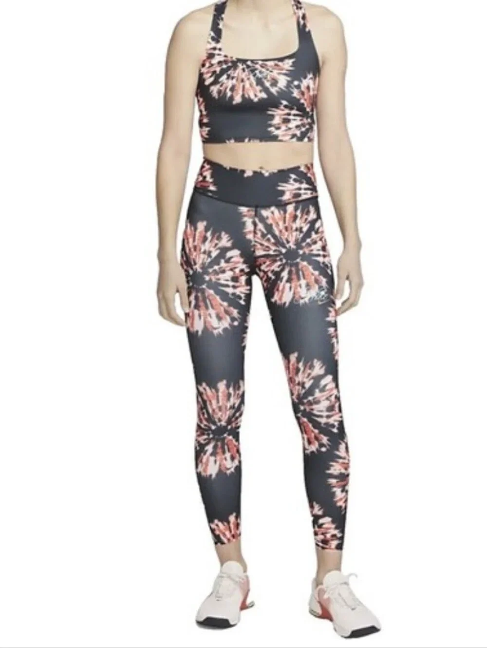 Women's Tie-Dye Sports Bra Crop Top - Coral/Black